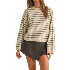 NEW MIOU MUSE women's striped soft knit top in grey